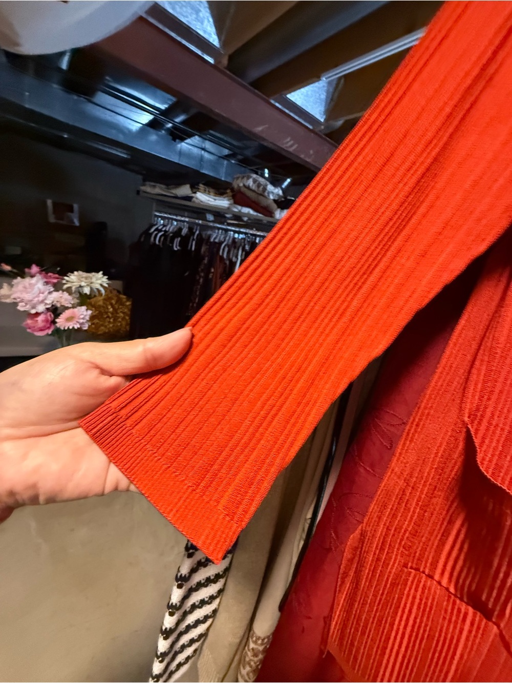 Chico's Long Ribbed Button-Front Cardigan in Rust Orange - Picture 4 of 9